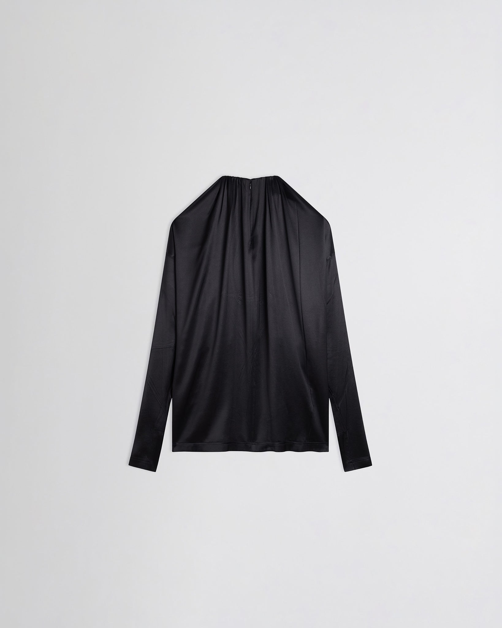 View of liquid soft ridge top in black silk