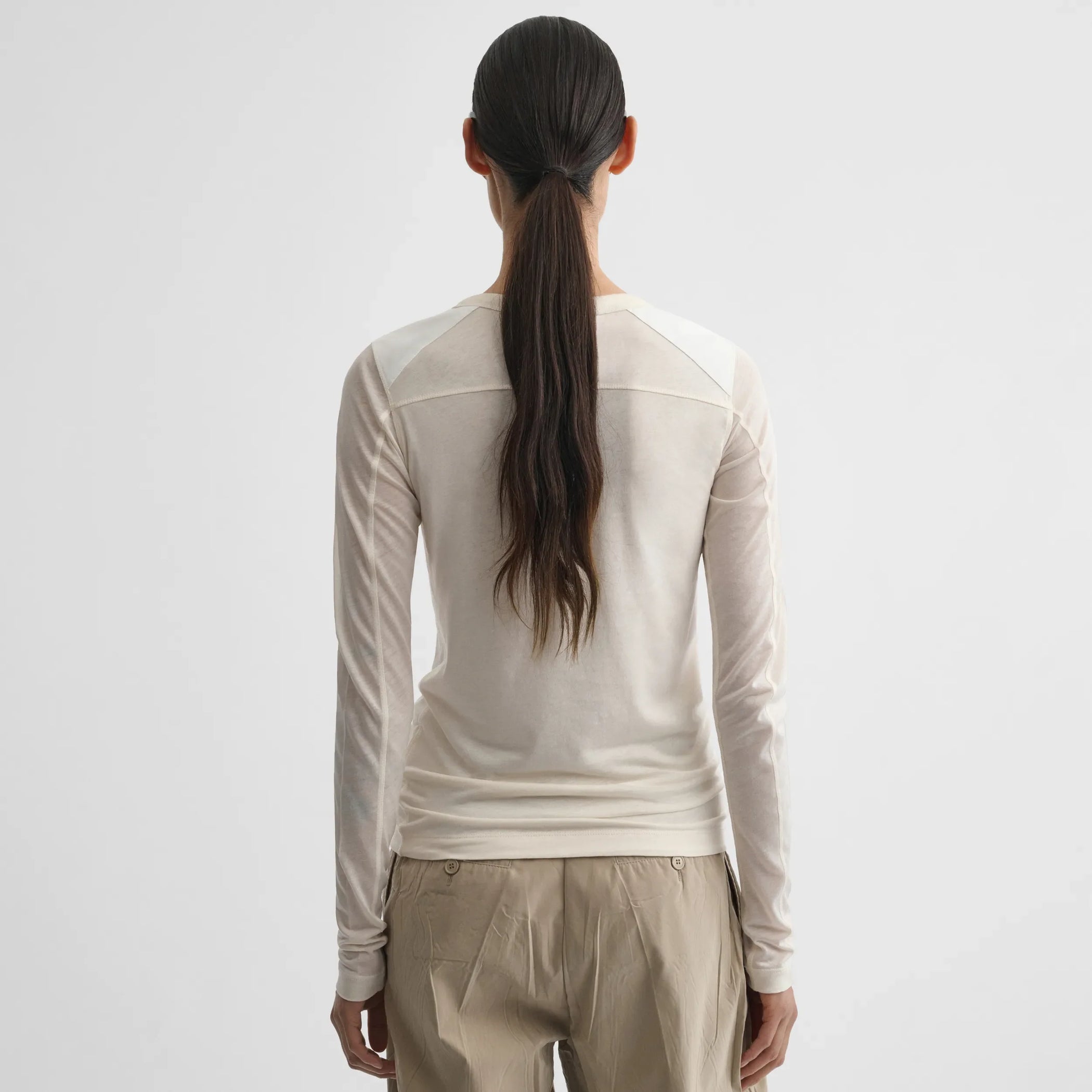 Back view of crewneck top in ivory cotton