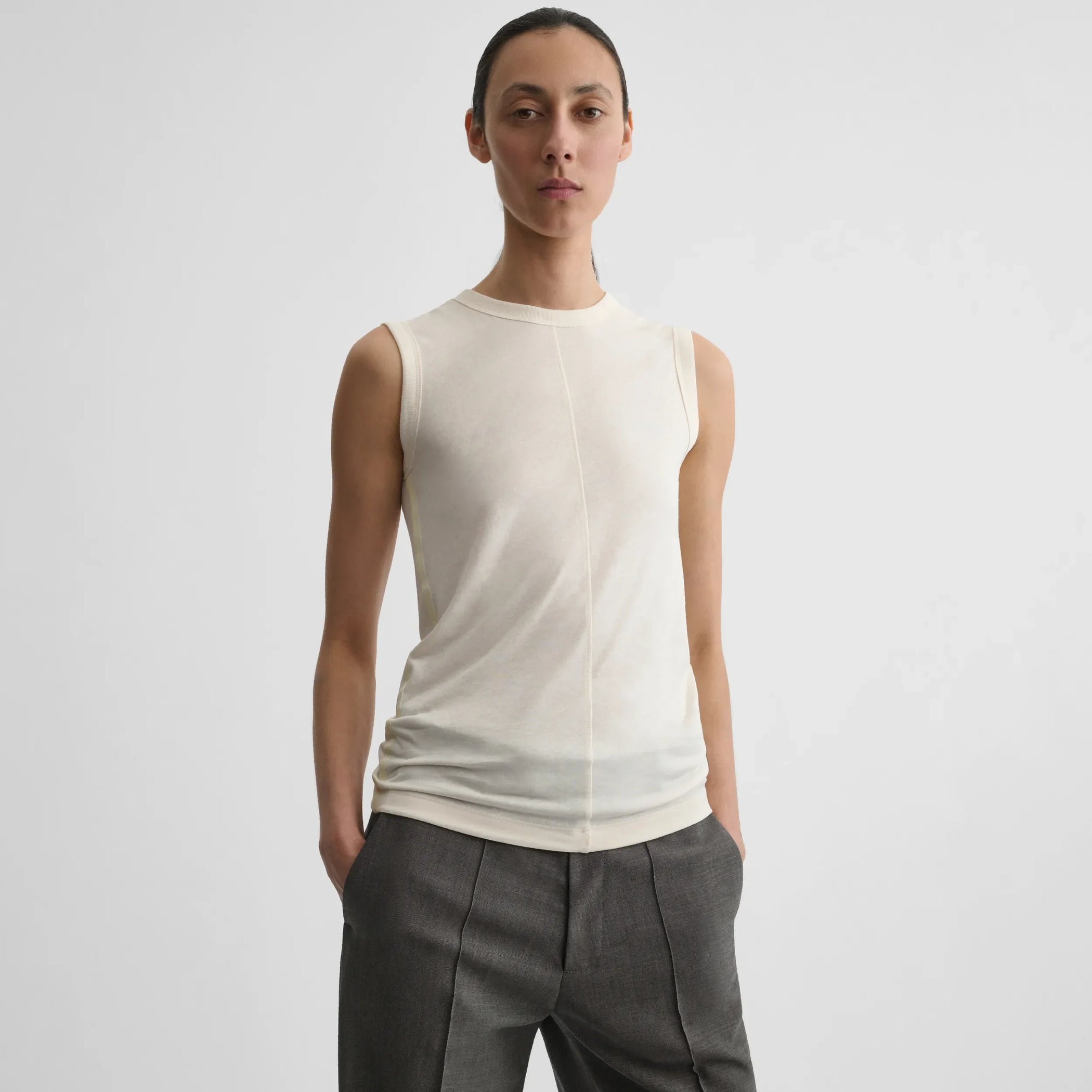 Front view of underpinning tank top in ivory cotton