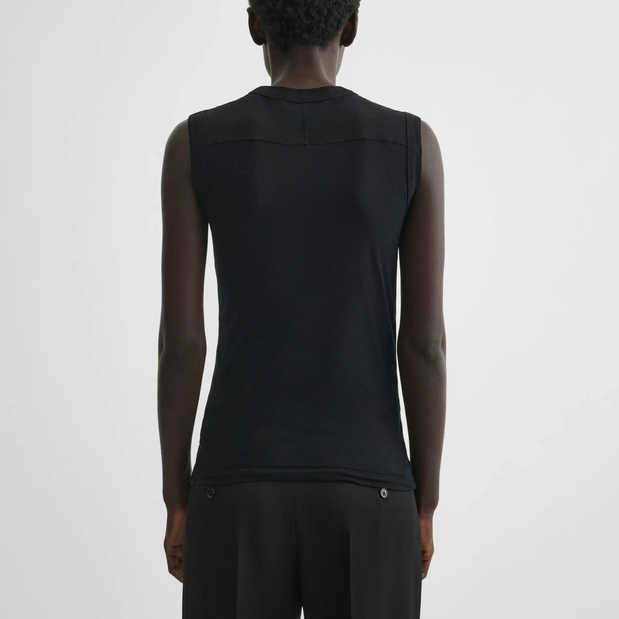 Back view of underpinning tank top in black cotton