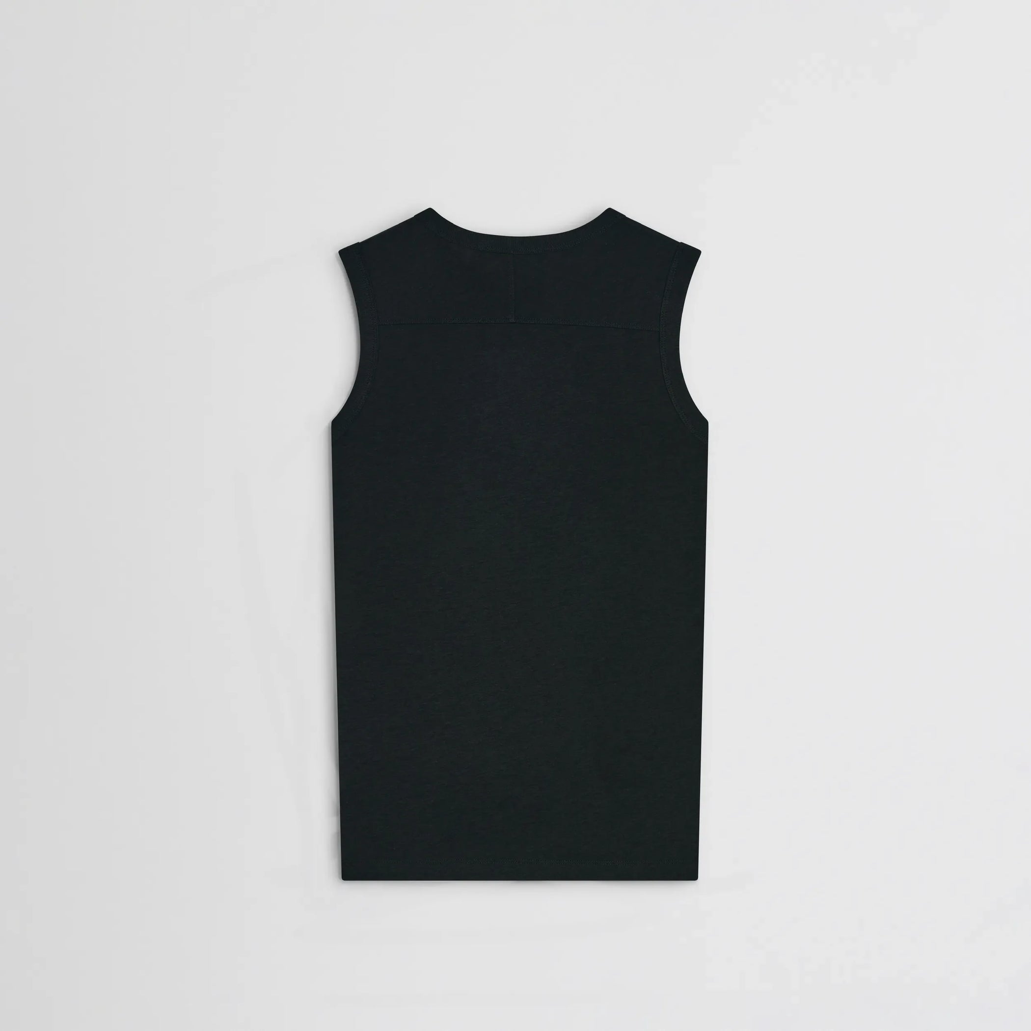 Flat back view of underpinning tank top in black cotton
