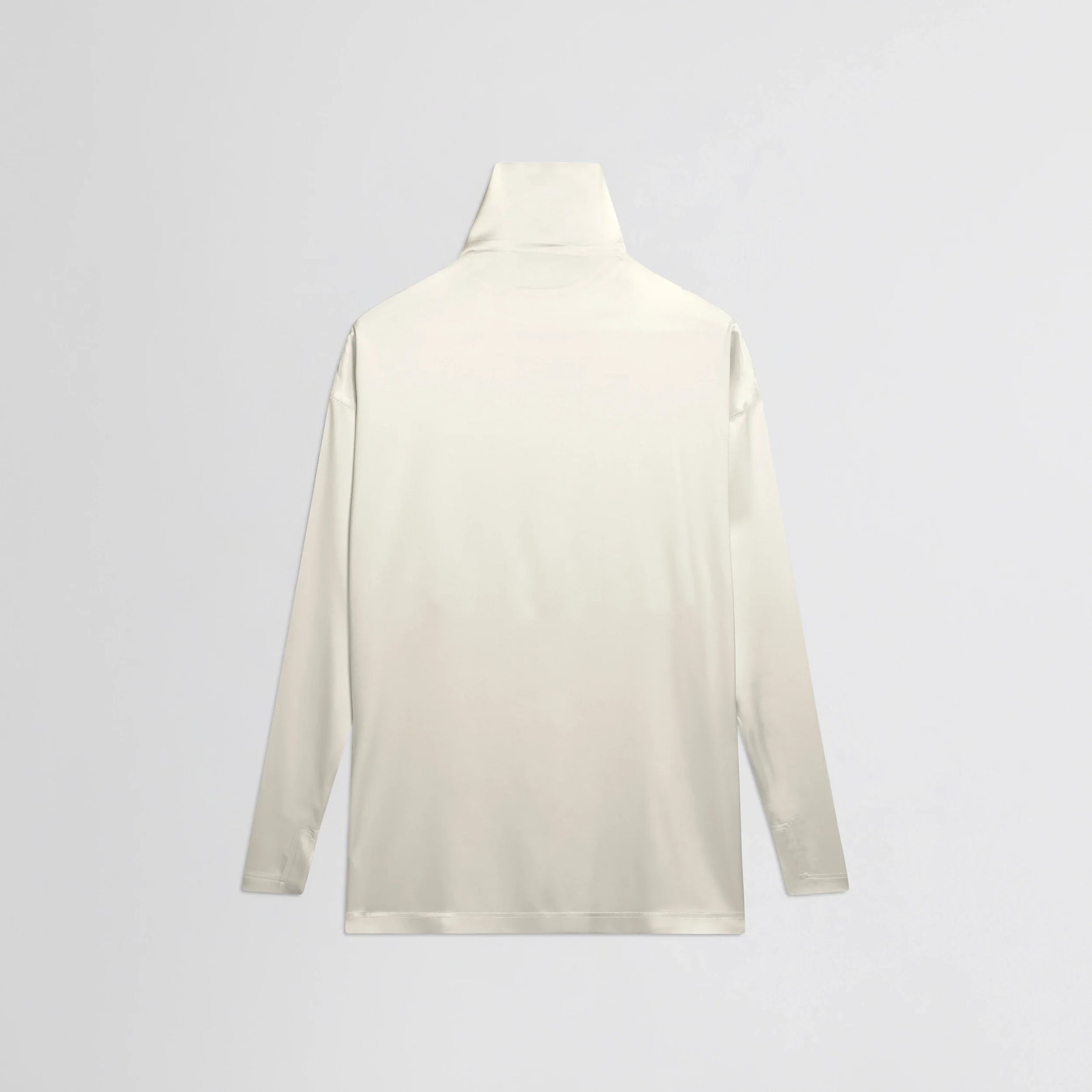 Flat back view of liquid knot collar top in cream silk