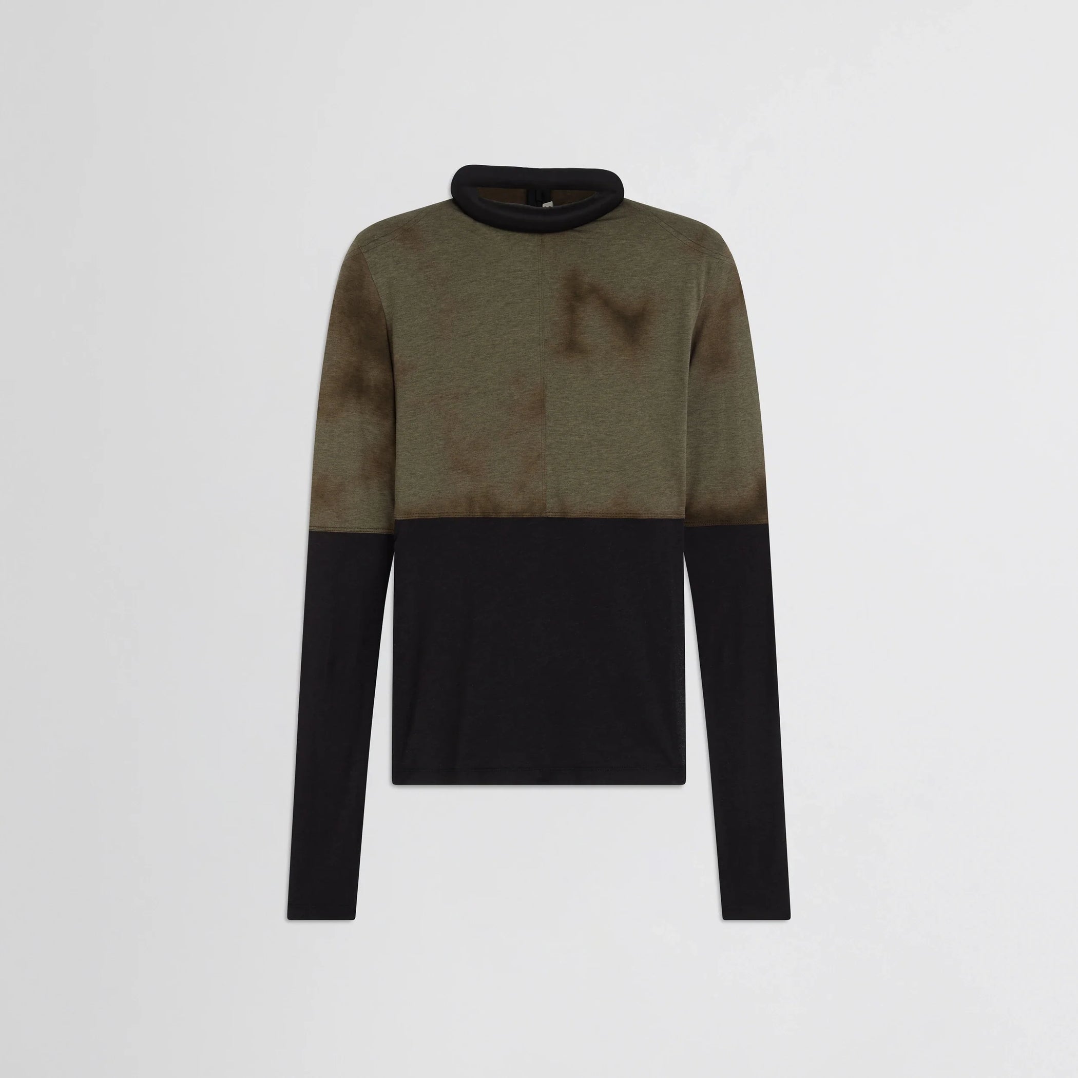 Flat front view of tubular top in tobacco black cotton.