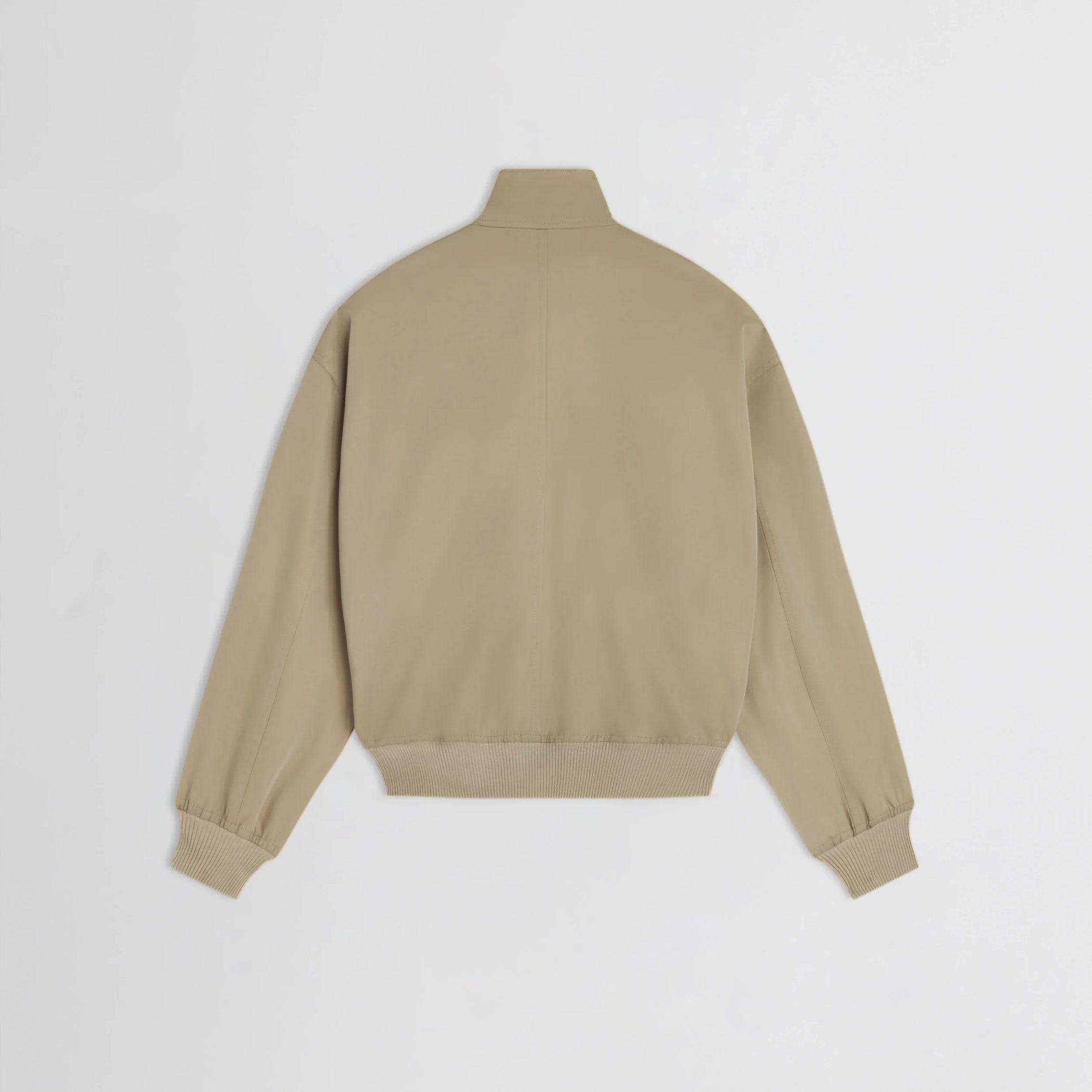Flat back view of golf jacket in trench cotton.