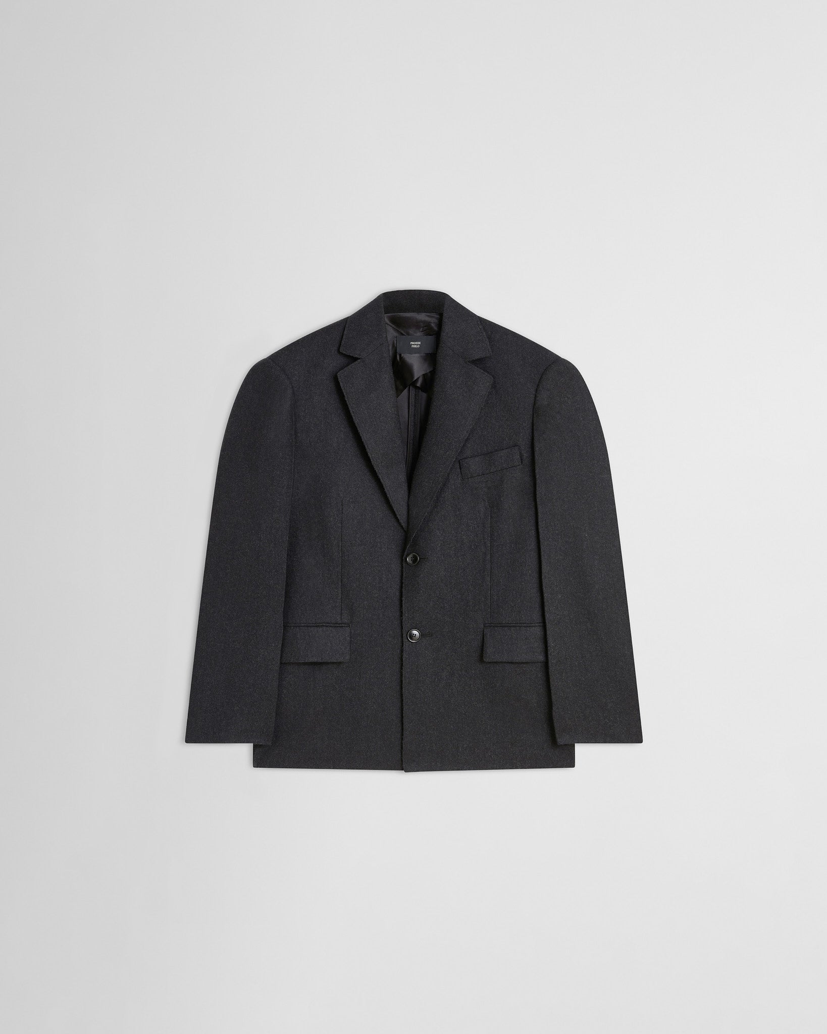 Flat front view of Tuxedo Jacket in anthracite wool