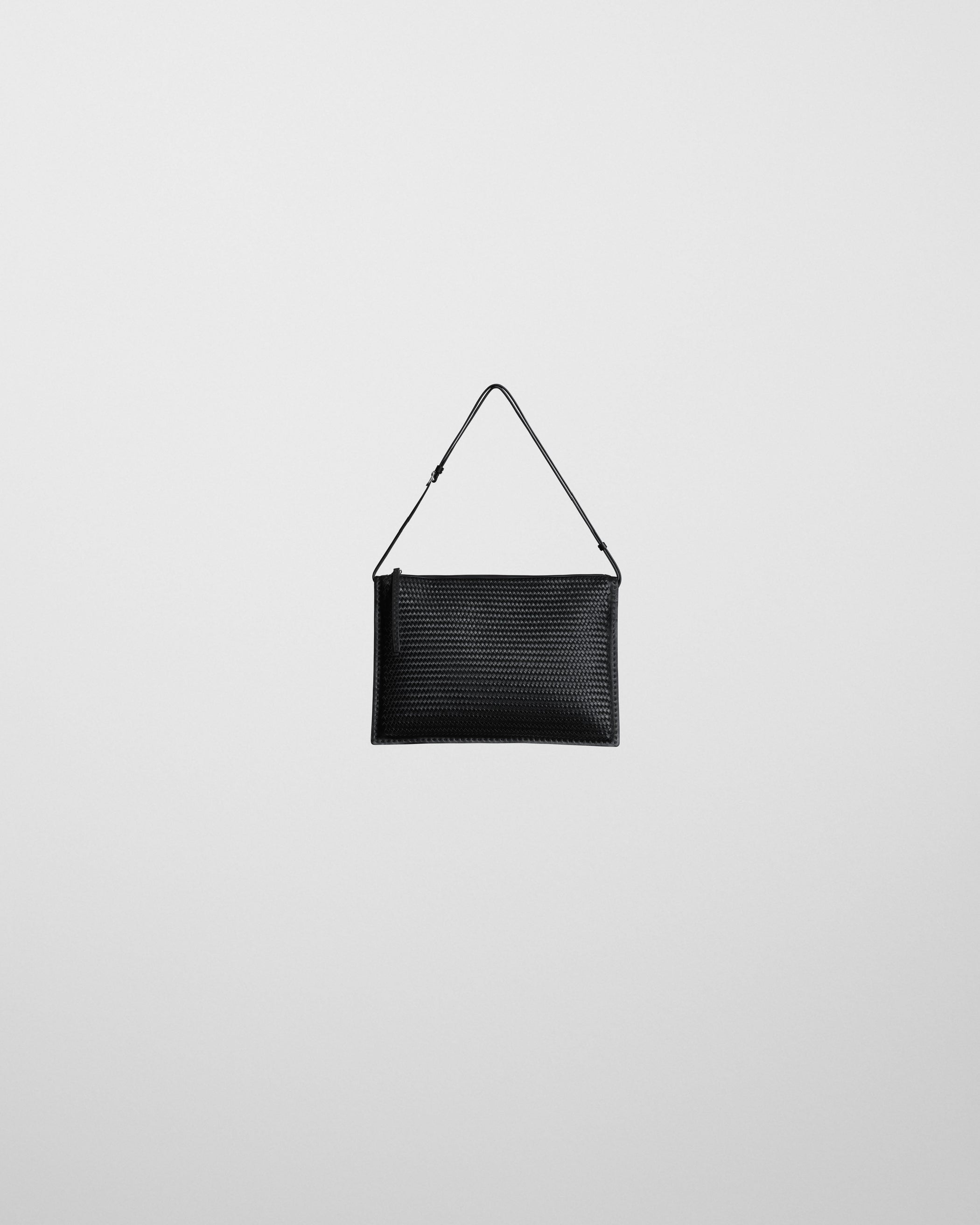 Front view of GLOVE POCHETTE in black woven leather
