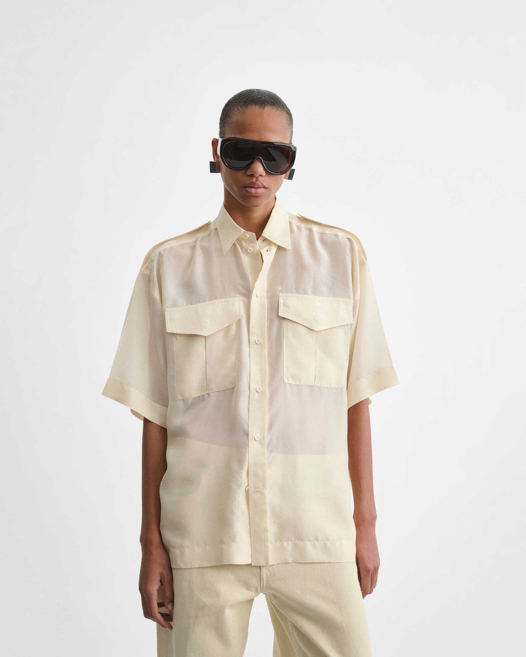 View of LITE UTILITY SHIRT in vanilla habotai silk