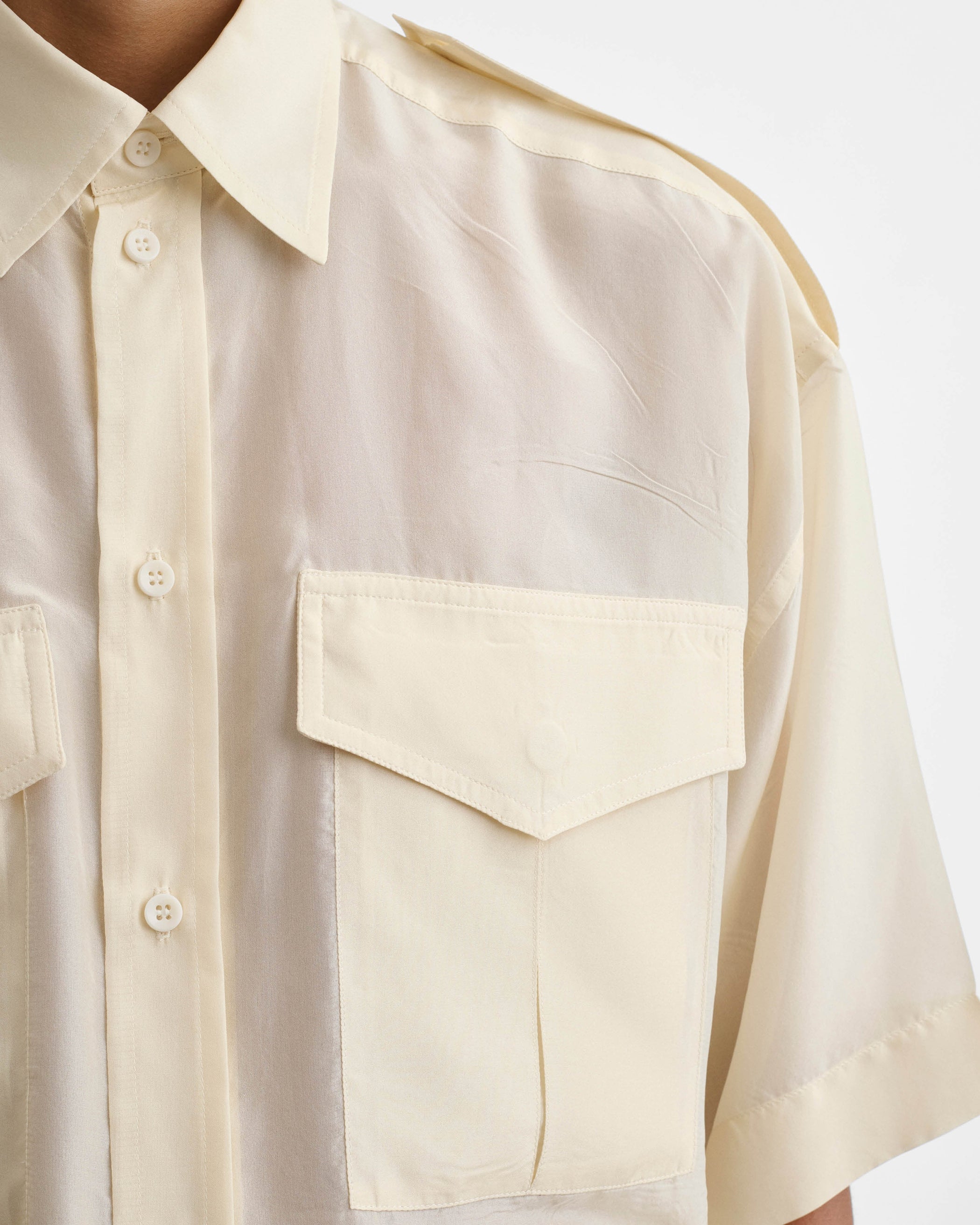 View of LITE UTILITY SHIRT in vanilla habotai silk