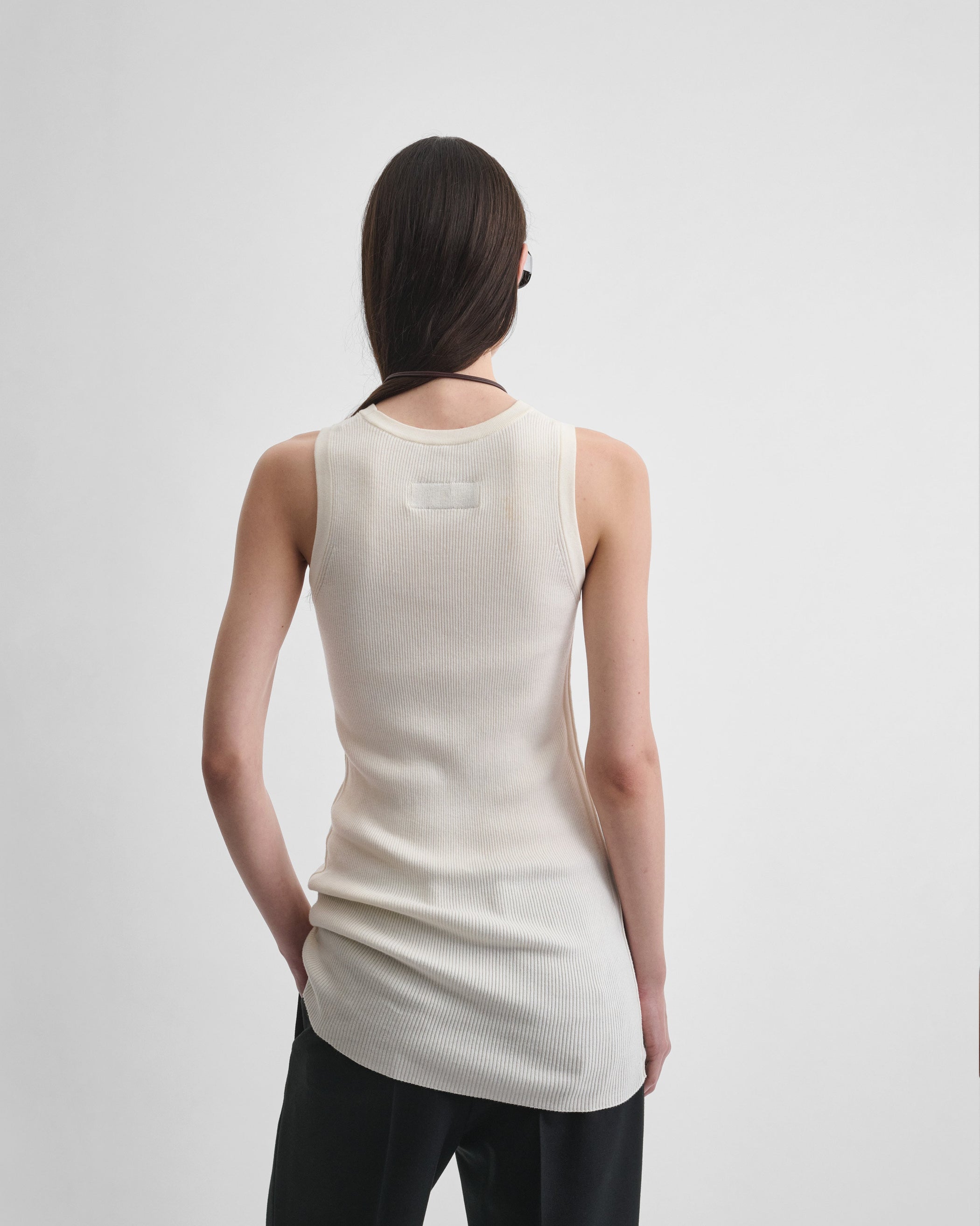 View of RIB TANK in cream wool