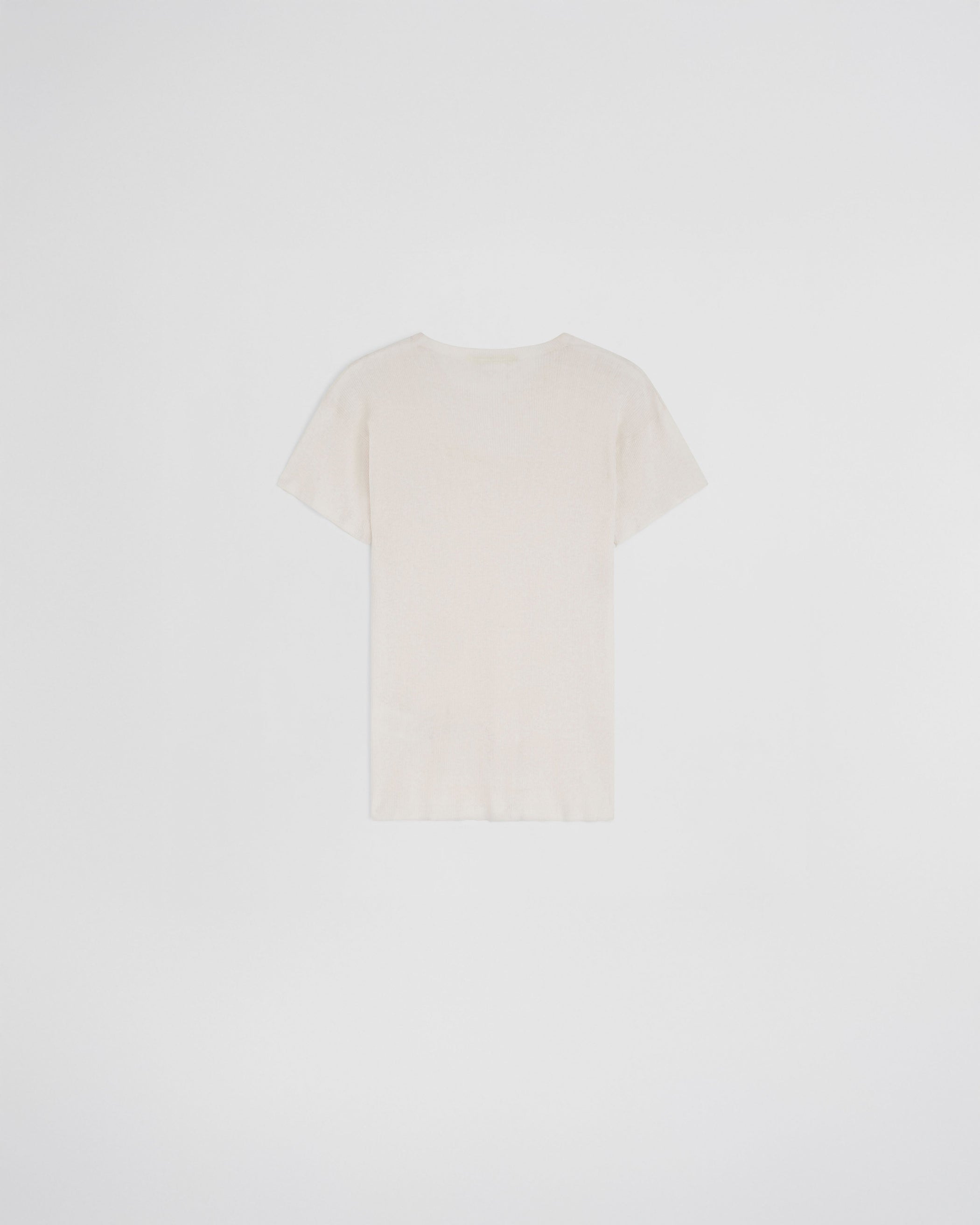 Flat back view of SCOOP NECK RIB T-shirt in ivory cotton