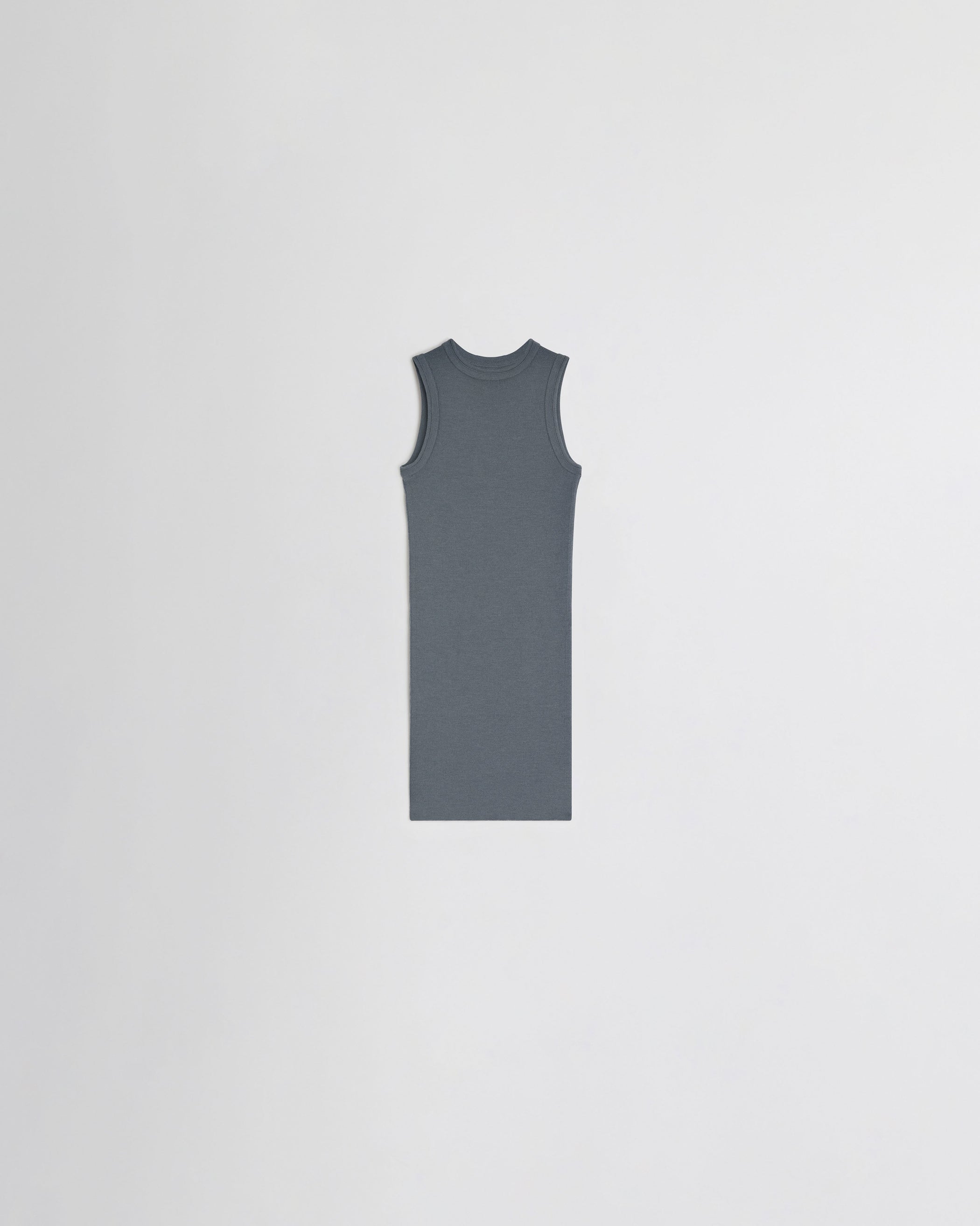 Flat front view of RIBBED TANK in moss green wool