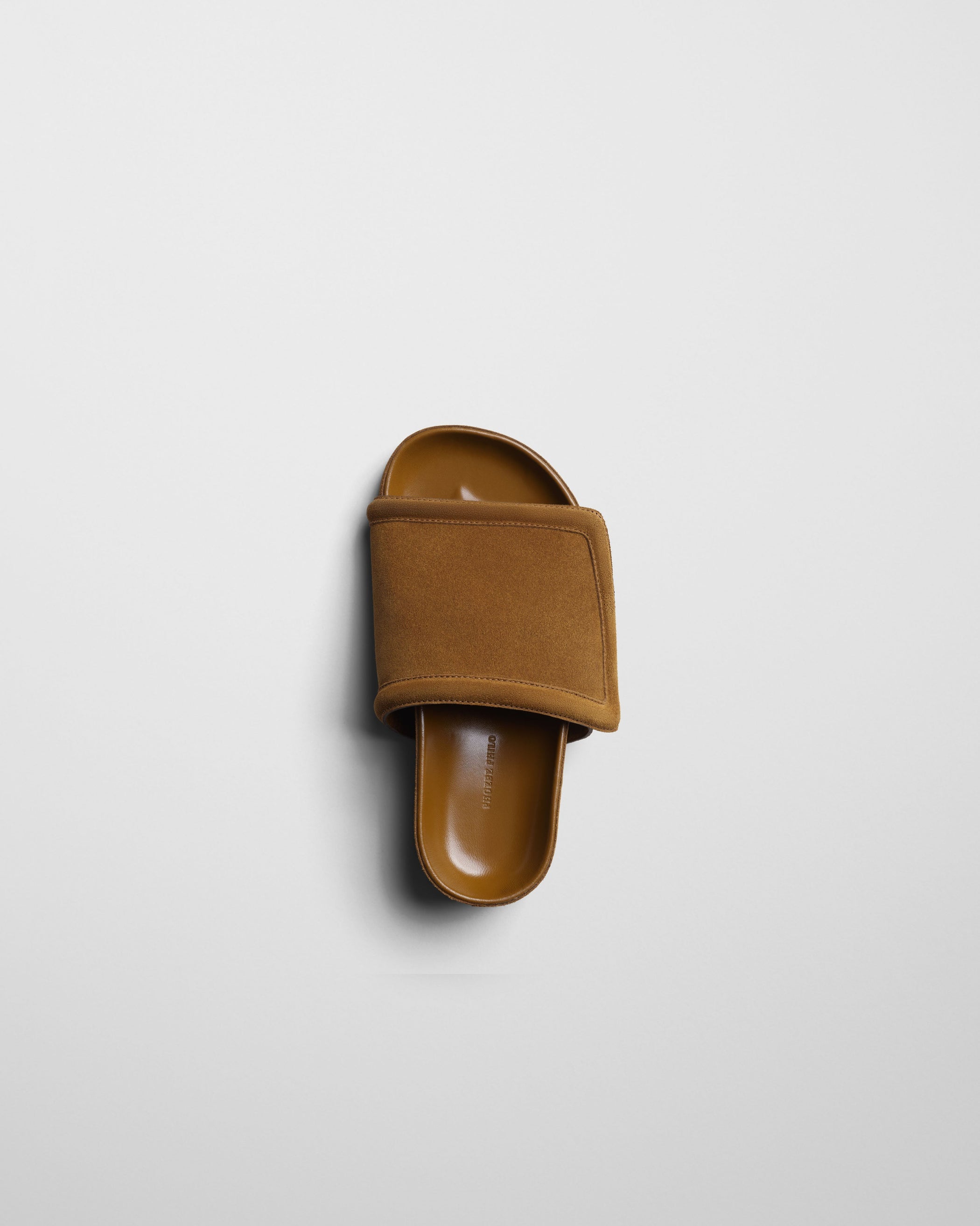 Top view of WIDE SLIDE in toffee suede