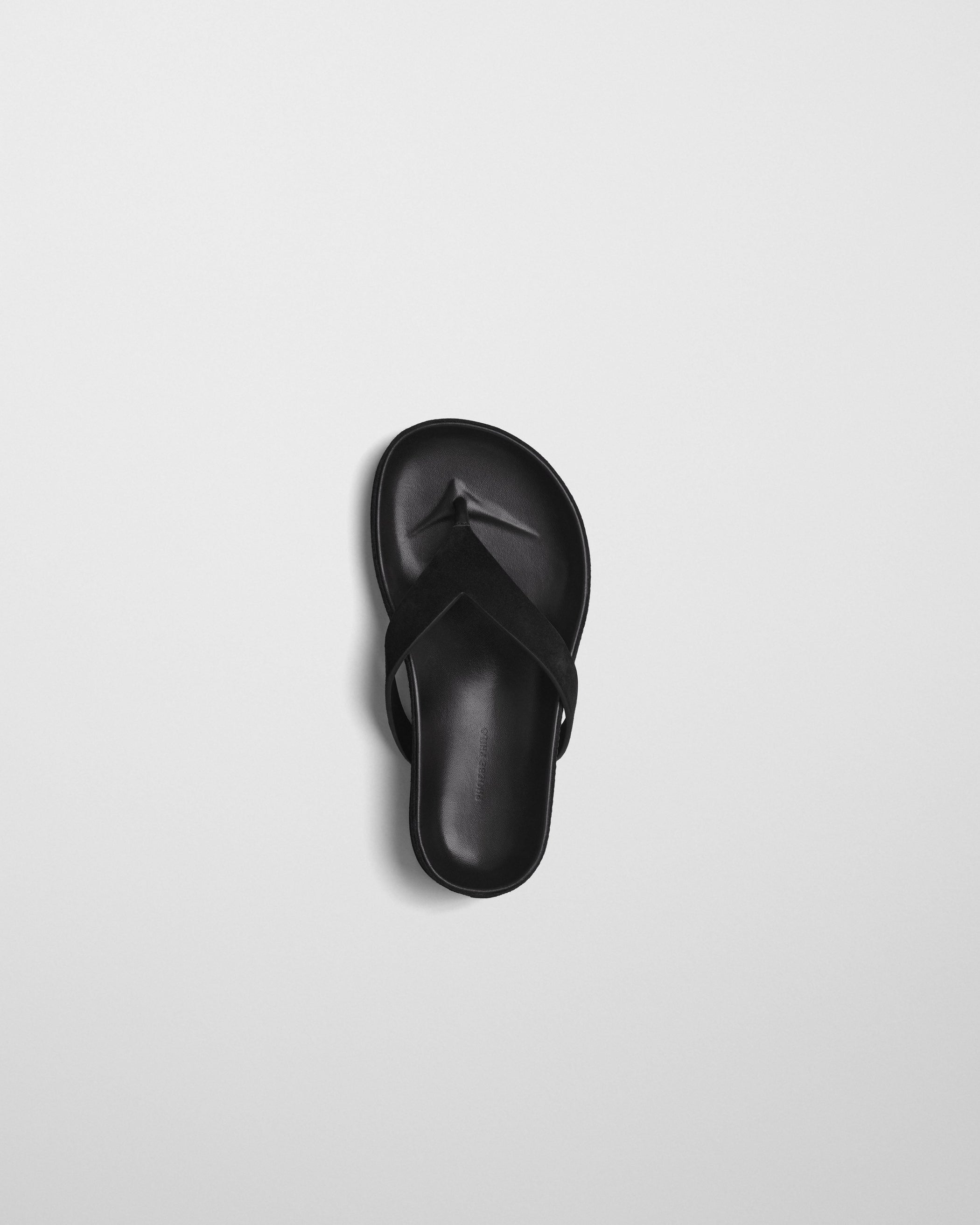 Top view of ROUND FLIP FLOP in black suede