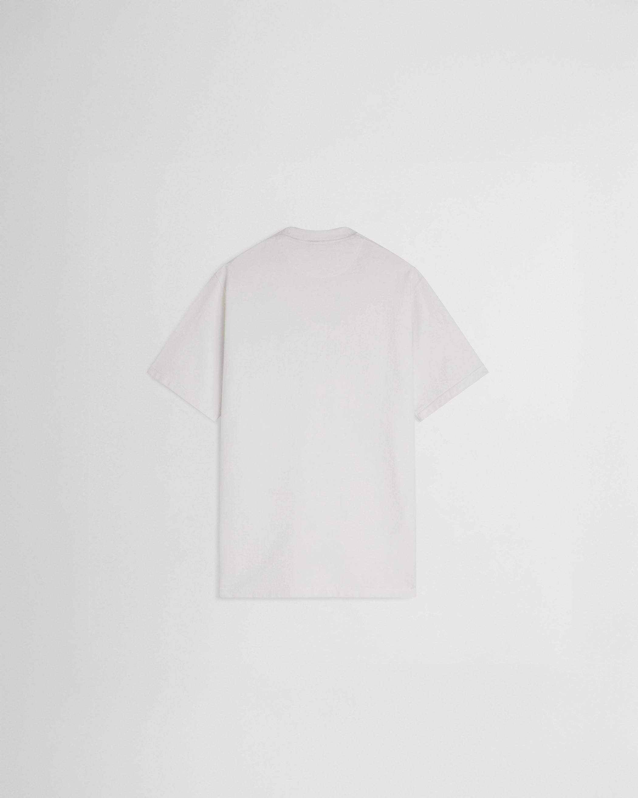 Flat back view of BIG T in white cotton