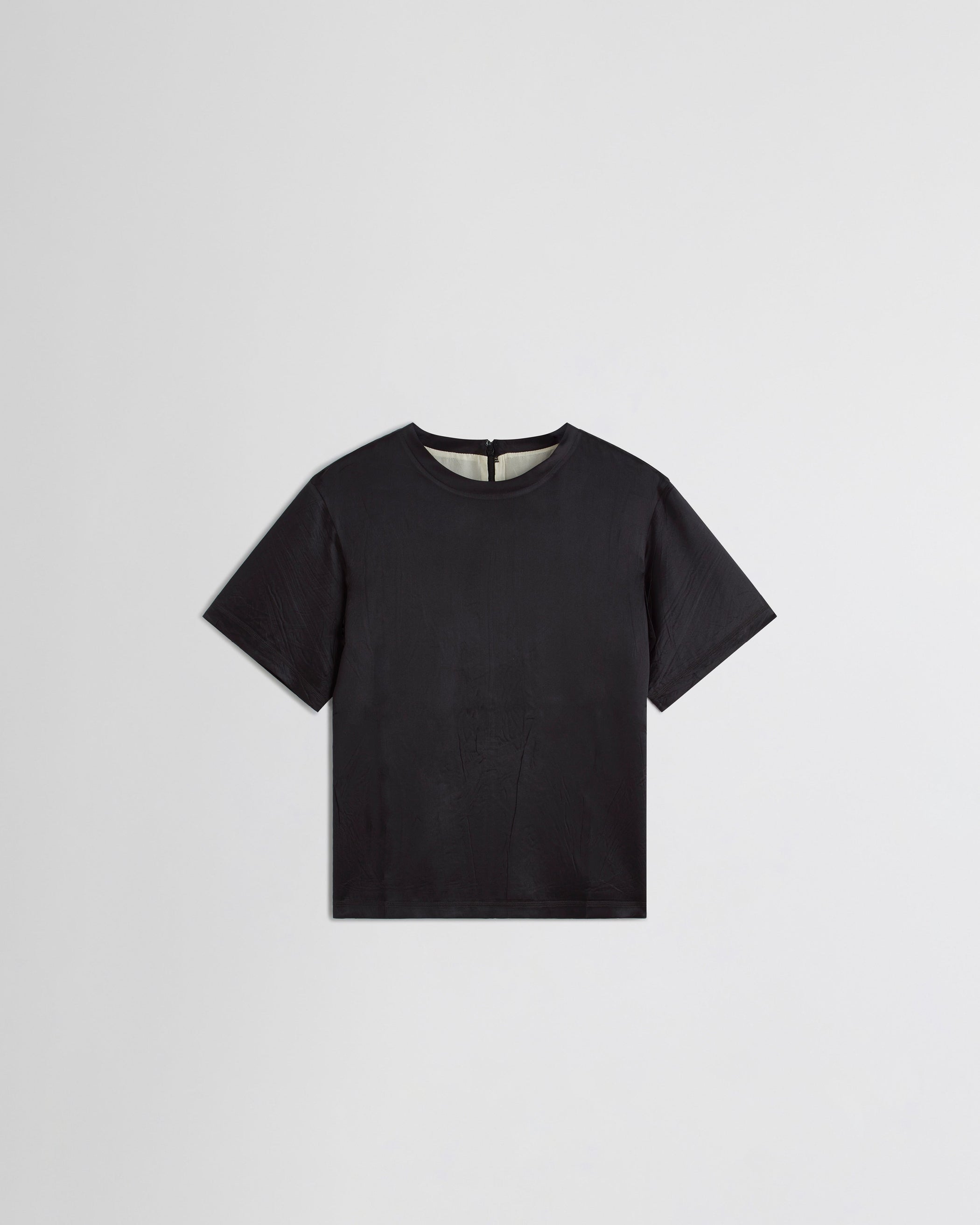 Flat front image of GRAPHIC T in black silk
