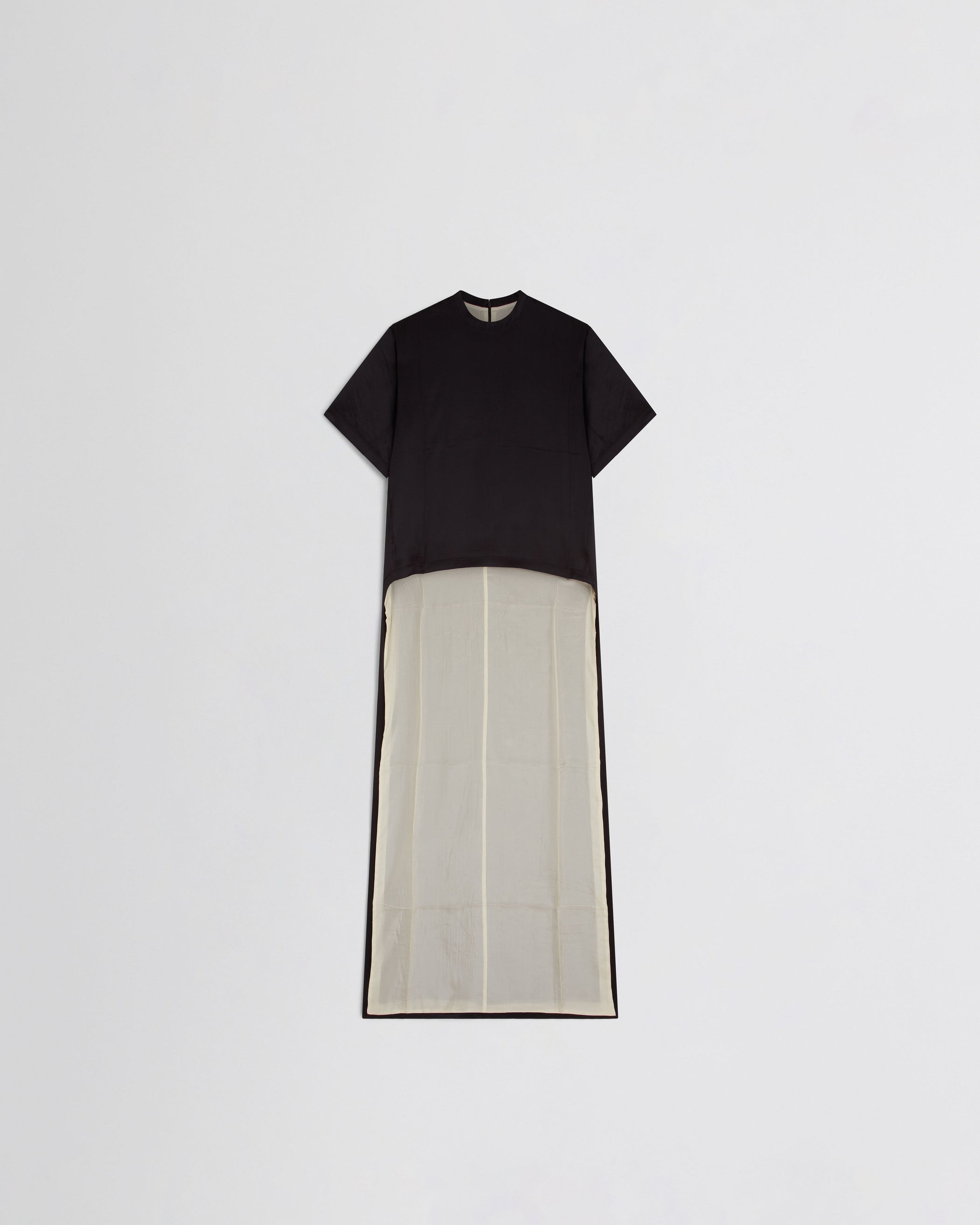 Flat front view of GRAPHIC TRAIN TEE in black silk