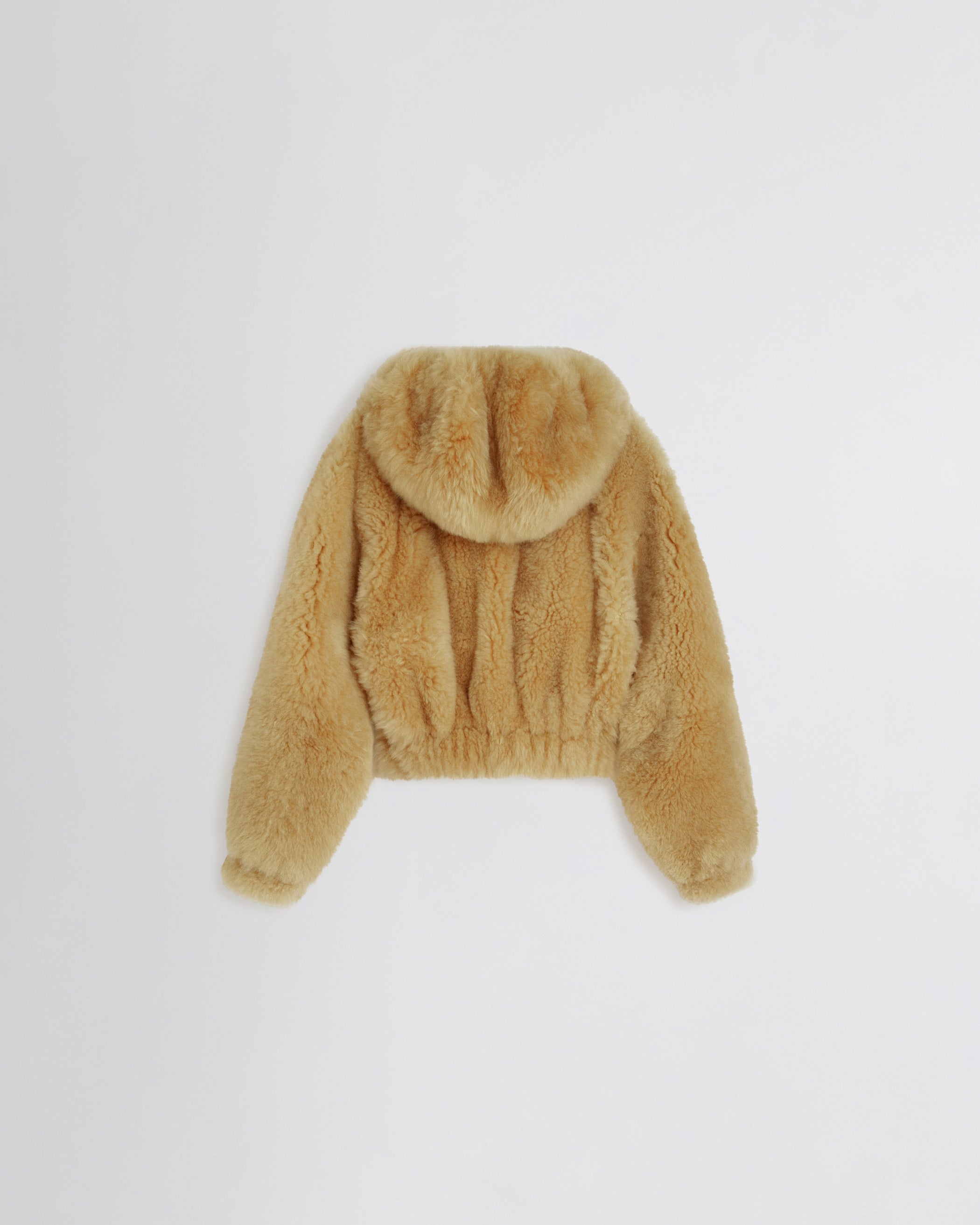 Flat back view of SUPER TEDDY HOODIE in honeycomb shearling