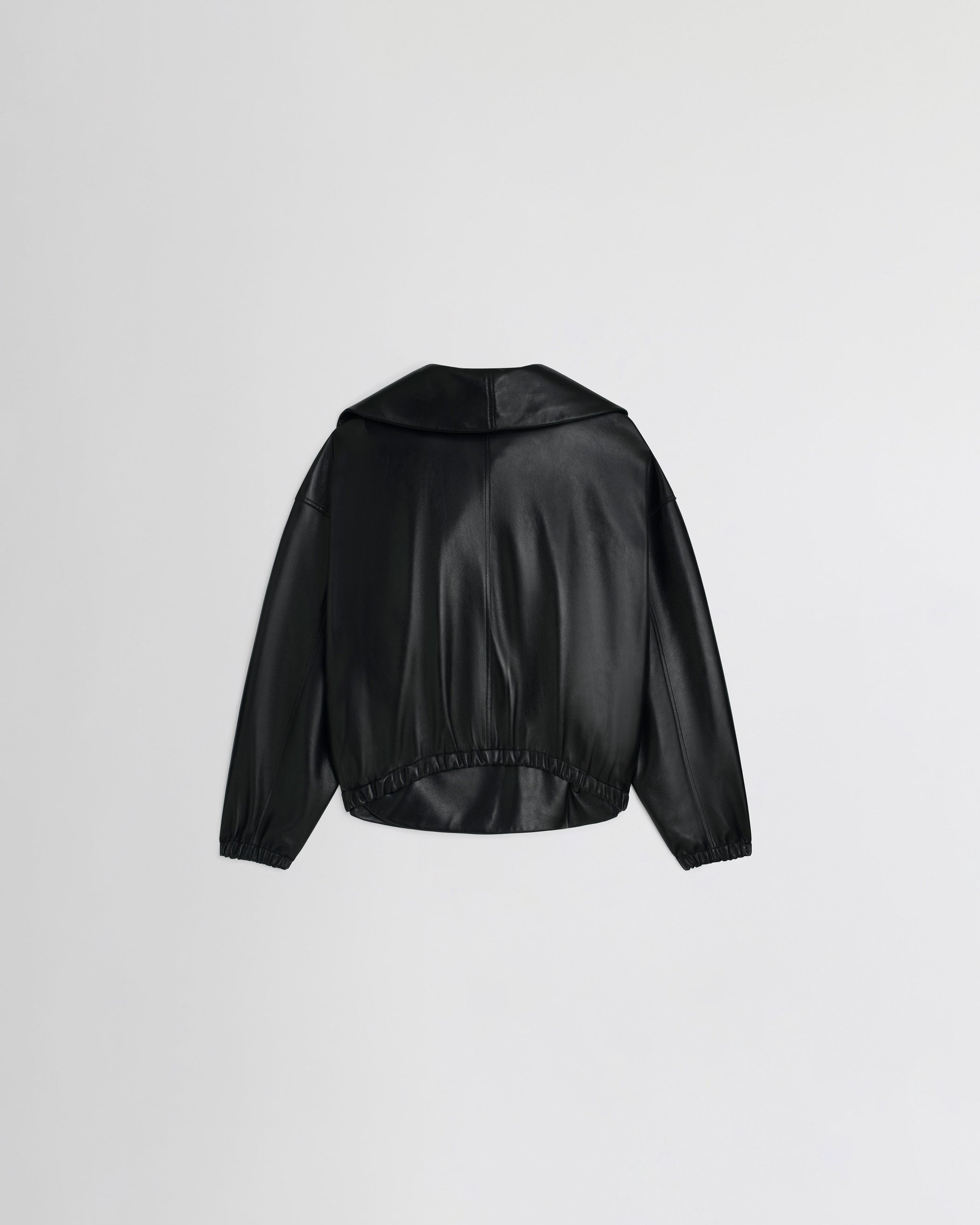 Back flat view of MOON BOMBER in black leather